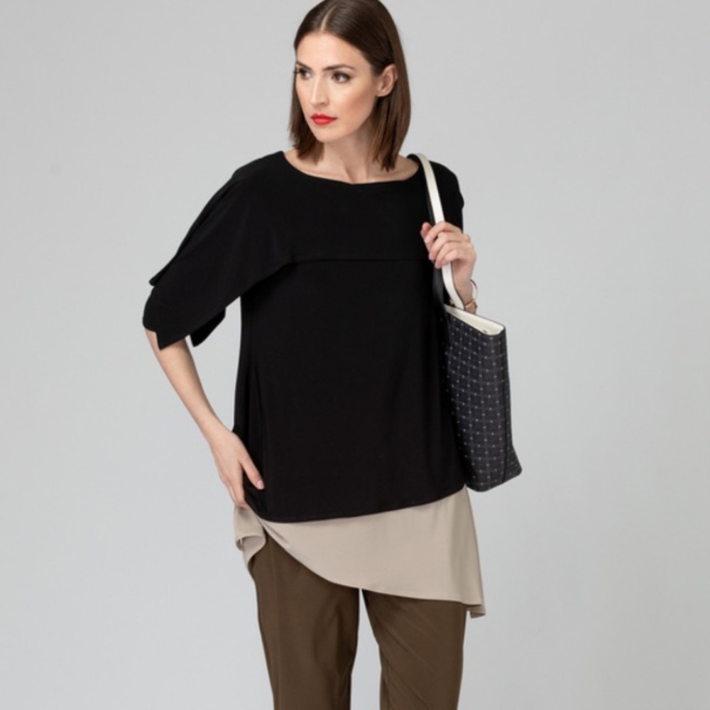 JOSEPH RIBKOFF Black & Sand Tunic Top Size 6 NWOT